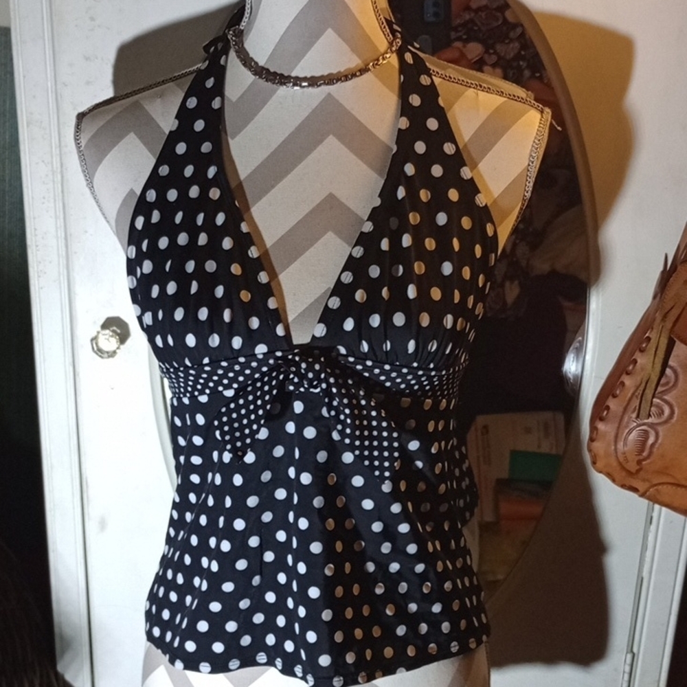 Polka Dot Halter Top - Black and White